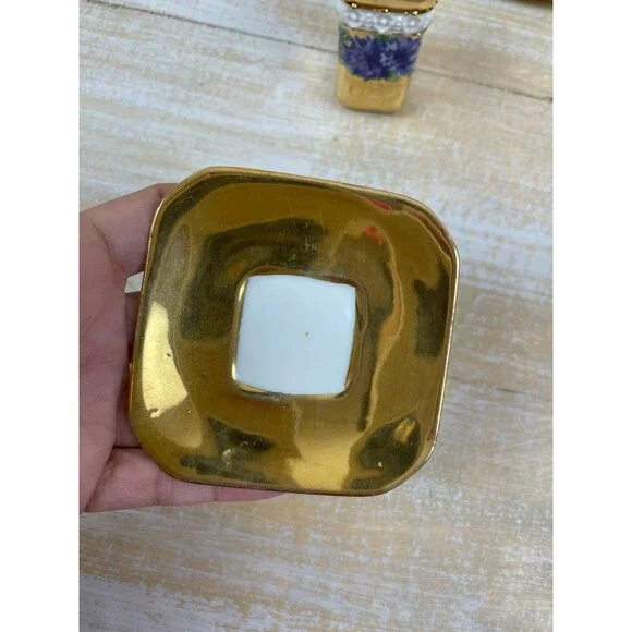 5 Bone China Gold Encrusted Floral Square Demi-Tasse Cups & Saucers Germany